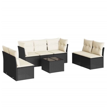 Salon de jardin 8 pcs avec coussins noir résine tressée