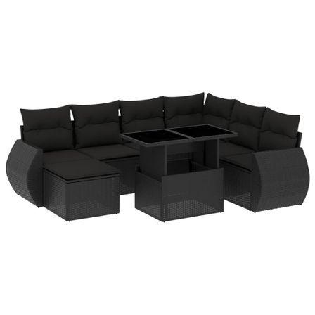Salon de jardin 8 pcs avec coussins noir résine tressée