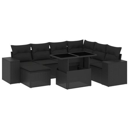 Salon de jardin 8 pcs avec coussins noir résine tressée