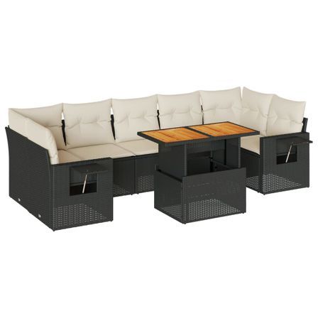 Salon de jardin 8 pcs avec coussins noir résine tressée