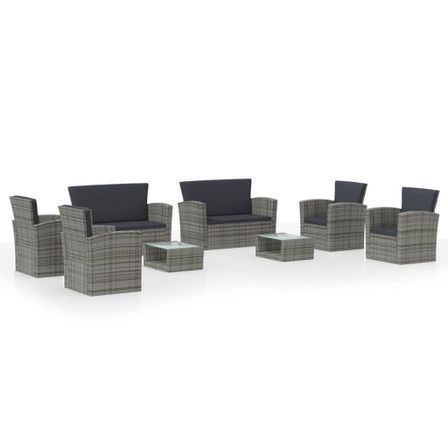 Salon de jardin 8 pcs avec coussins Résine tressée Gris 49