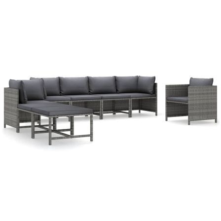 Salon de jardin 8 pcs avec coussins Résine tressée Gris 31