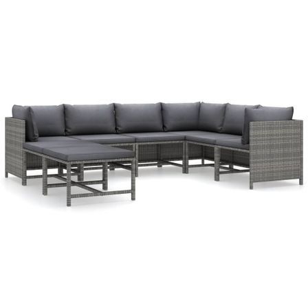 Salon de jardin 8 pcs avec coussins Résine tressée Gris 43