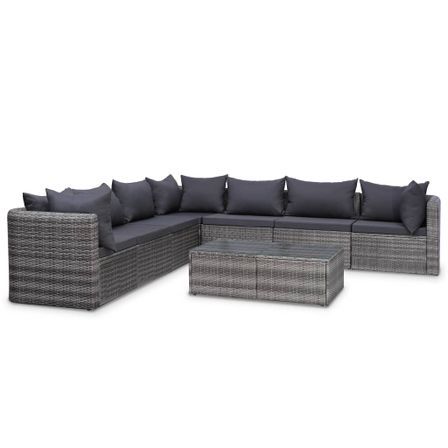 Salon de jardin 8 pcs avec coussins Résine tressée Gris 37
