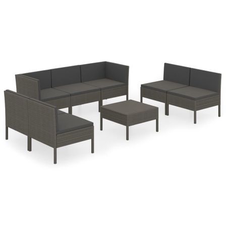 Salon de jardin 8 pcs avec coussins Résine tressée Gris 28