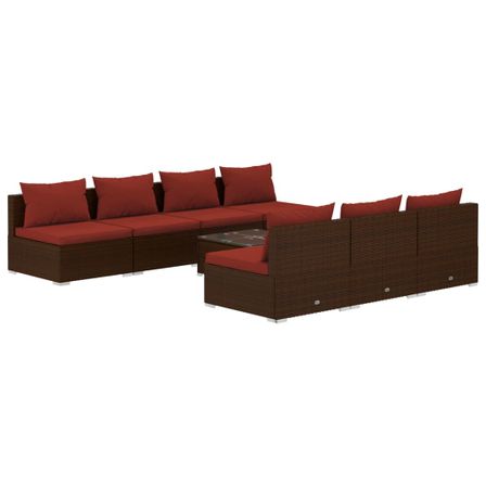 Salon de jardin 8 pcs avec coussins Résine tressée Marron 9
