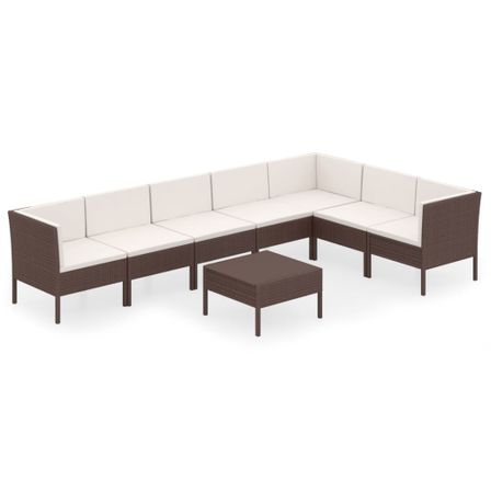Salon de jardin 8 pcs avec coussins Résine tressée Marron 44