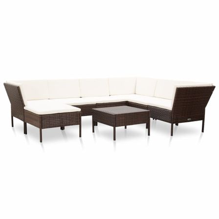 Salon de jardin 8 pcs avec coussins Résine tressée Marron 33