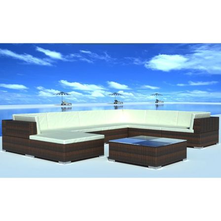 Salon de jardin 8 pcs avec coussins Résine tressée Marron 32