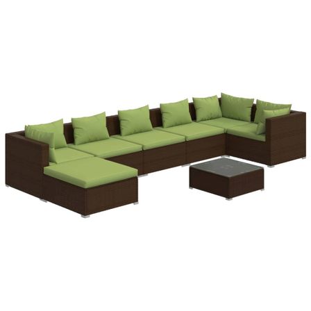 Salon de jardin 8 pcs avec coussins Résine tressée Marron 8