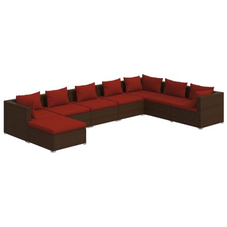 Salon de jardin 8 pcs avec coussins Résine tressée Marron 15
