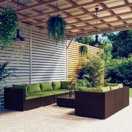 Salon de jardin 8 pcs avec coussins résine tressée marron
