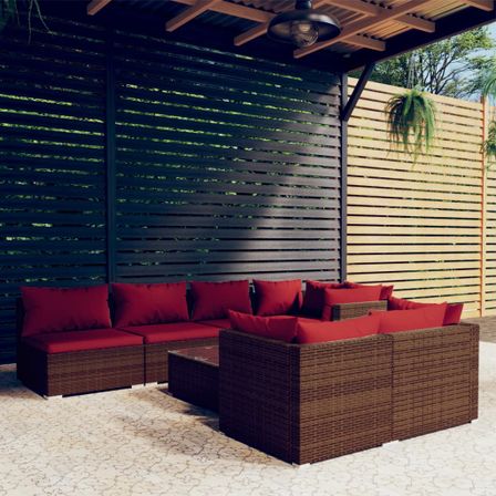 Salon de jardin 8 pcs avec coussins Résine tressée Marron