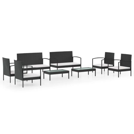 Salon de jardin 8 pcs avec coussins Résine tressée Noir 13
