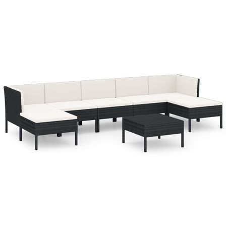 Salon de jardin 8 pcs avec coussins Résine tressée Noir 63
