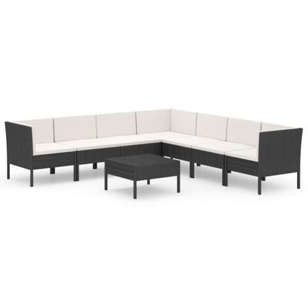 Salon de jardin 8 pcs avec coussins Résine tressée Noir 61