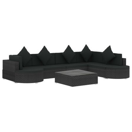 Salon de jardin 8 pcs avec coussins Résine tressée Noir 44