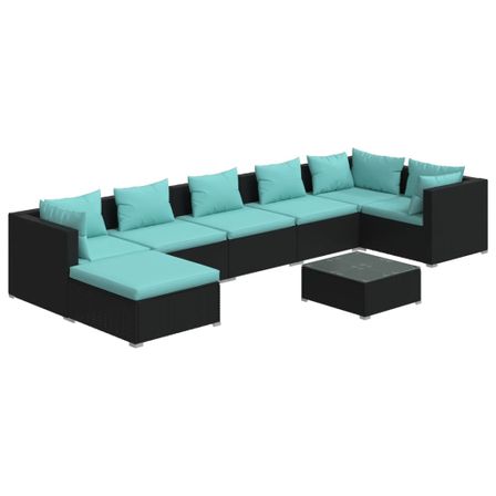 Salon de jardin 8 pcs avec coussins Résine tressée Noir 28