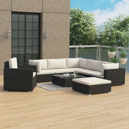 Salon de jardin 8 pcs avec coussins Résine tressée Noir 46