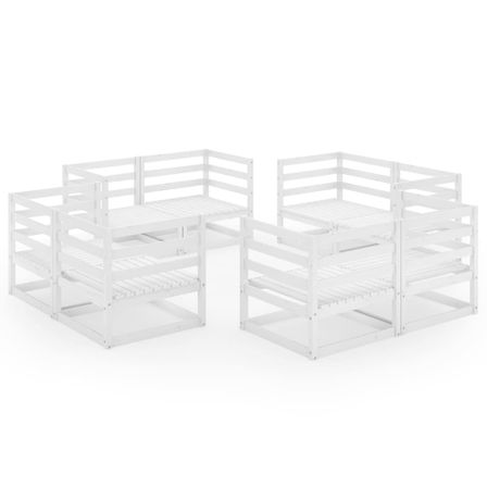 Salon de jardin 8 pcs Blanc Bois de pin massif 2