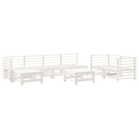 Salon de jardin 8 pcs Blanc Bois de pin massif