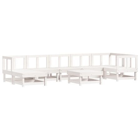Salon de jardin 8 pcs Blanc Bois de pin massif