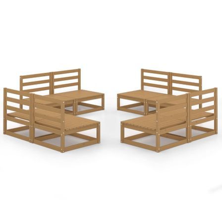 Salon de jardin 8 pcs Marron miel Bois de pin massif 17