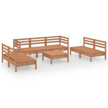 Salon de jardin 8 pcs Marron miel Bois de pin massif 34
