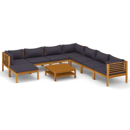 Salon de jardin 9 pcs avec coussin Bois d'acacia solide 5