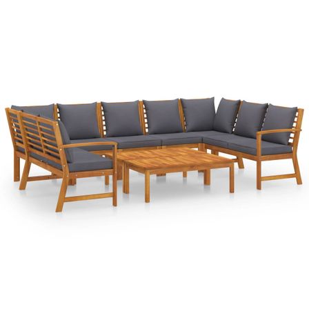 Salon de jardin 9 pcs avec coussin Bois d'acacia solide 3