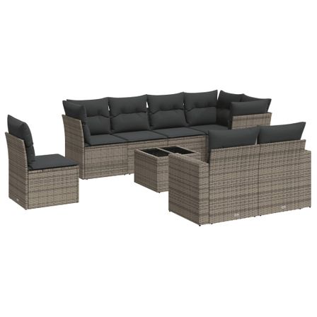 Salon de jardin 9 pcs avec coussins gris résine tressée