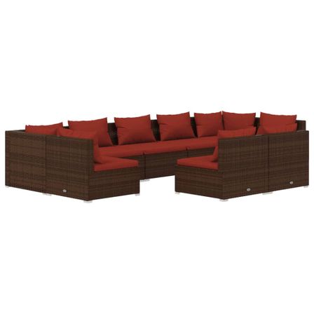 Salon de jardin 9 pcs avec coussins Marron Résine tressée 5