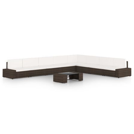 Salon de jardin 9 pcs avec coussins Marron Résine tressée 12