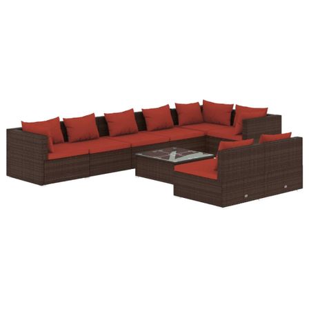 Salon de jardin 9 pcs avec coussins Marron Résine tressée 4