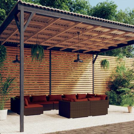 Salon de jardin 9 pcs avec coussins Marron Résine tressée