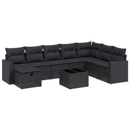 Salon de jardin 9 pcs avec coussins noir résine tressée