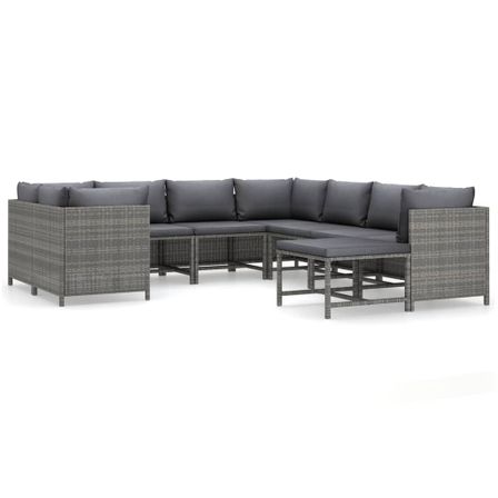 Salon de jardin 9 pcs avec coussins Résine tressée Gris 34
