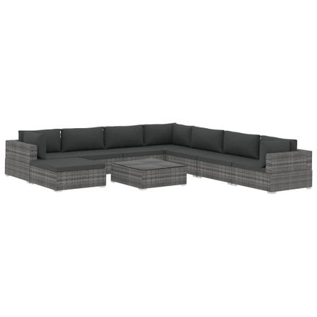 Salon de jardin 9 pcs avec coussins Résine tressée Gris 24