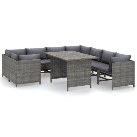 Salon de jardin 9 pcs avec coussins Résine tressée Gris 35