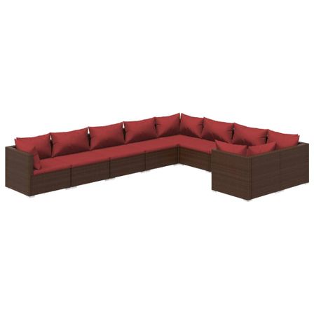 Salon de jardin 9 pcs avec coussins Résine tressée Marron 4
