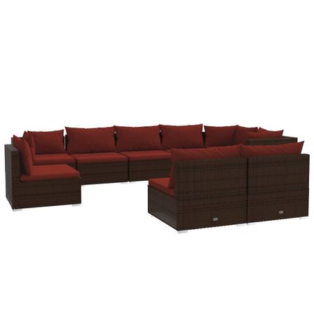 Salon de jardin 9 pcs avec coussins Résine tressée Marron 3