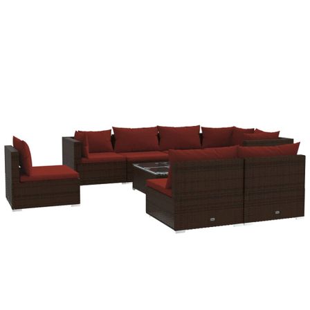 Salon de jardin 9 pcs avec coussins Résine tressée Marron 2