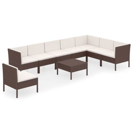 Salon de jardin 9 pcs avec coussins Résine tressée Marron 49