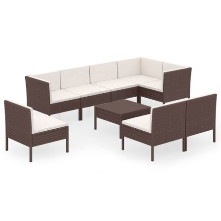Salon de jardin 9 pcs avec coussins Résine tressée Marron 46