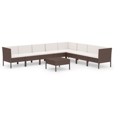 Salon de jardin 9 pcs avec coussins Résine tressée Marron 39