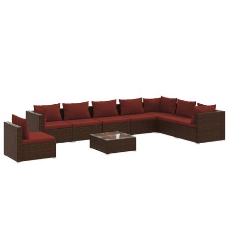 Salon de jardin 9 pcs avec coussins Résine tressée Marron 28