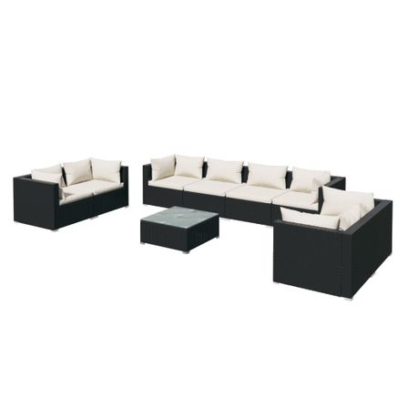 Salon de jardin 9 pcs avec coussins Résine tressée Noir 6