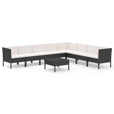 Salon de jardin 9 pcs avec coussins Résine tressée Noir 58