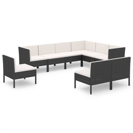 Salon de jardin 9 pcs avec coussins Résine tressée Noir 53