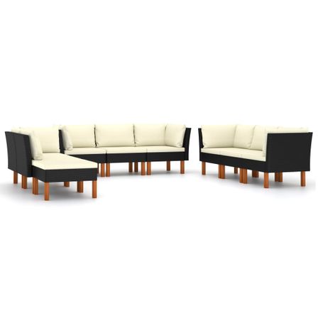 Salon de jardin 9 pcs avec coussins Résine tressée Noir 44